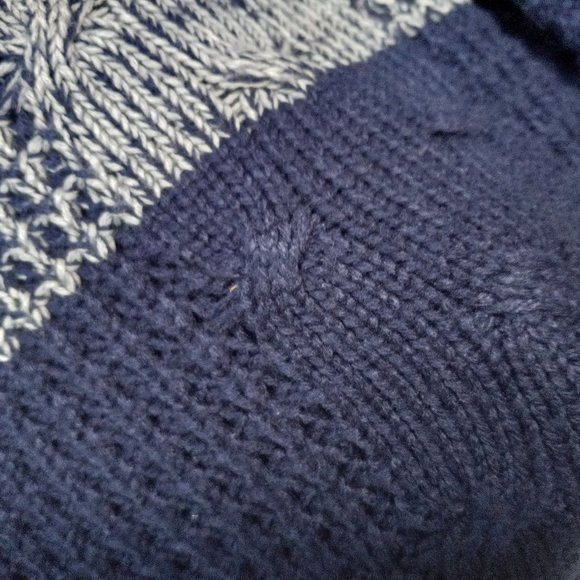 Vintage Blue Cable Knit Thick Button Down Turtleneck Sweater Size LG (T-338) - Picture 12 of 13